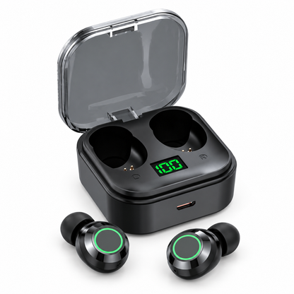 Écouteurs Bluetooth 5.3 YDmini avec boîtier, noirs, écouteurs et boîtier