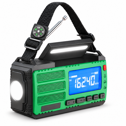 Radio AM/FM rechargeable avec éclairage et manivelle, vue principale
