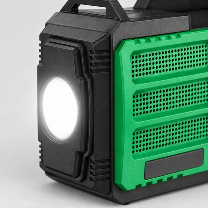 Radio AM/FM rechargeable avec éclairage et manivelle, détail