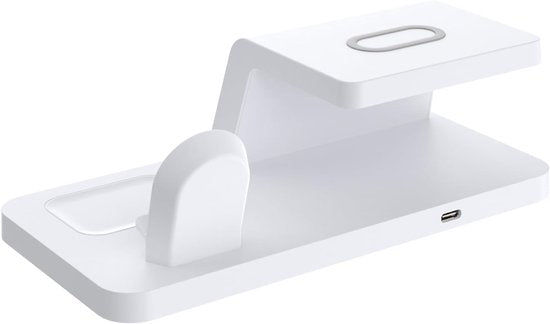 Station de charge sans fil blanche 3-en-1 avec horloge, vue arrière