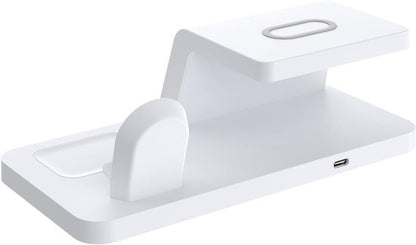 Station de charge sans fil blanche 3-en-1 avec horloge, vue arrière