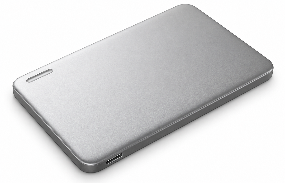 Batterie externe magnétique argentée vue seule sur fond blanc