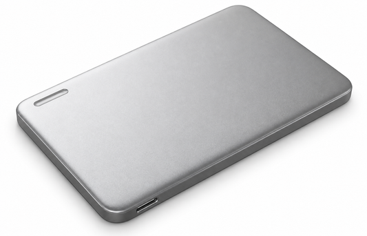 Batterie externe magnétique argentée vue seule sur fond blanc